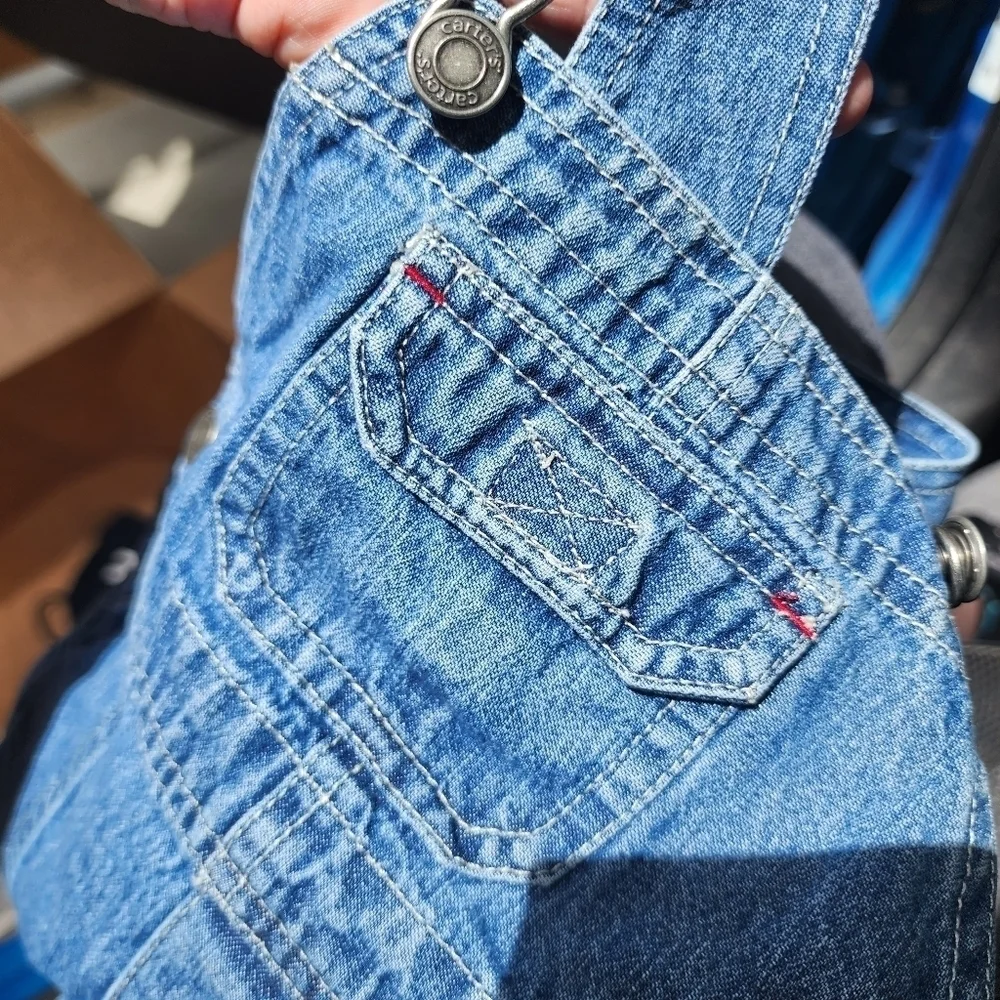 Carter's Baby Overalls Medium Wash Blue Denim 100% Cotton Size 9M Teddy Bear EUC